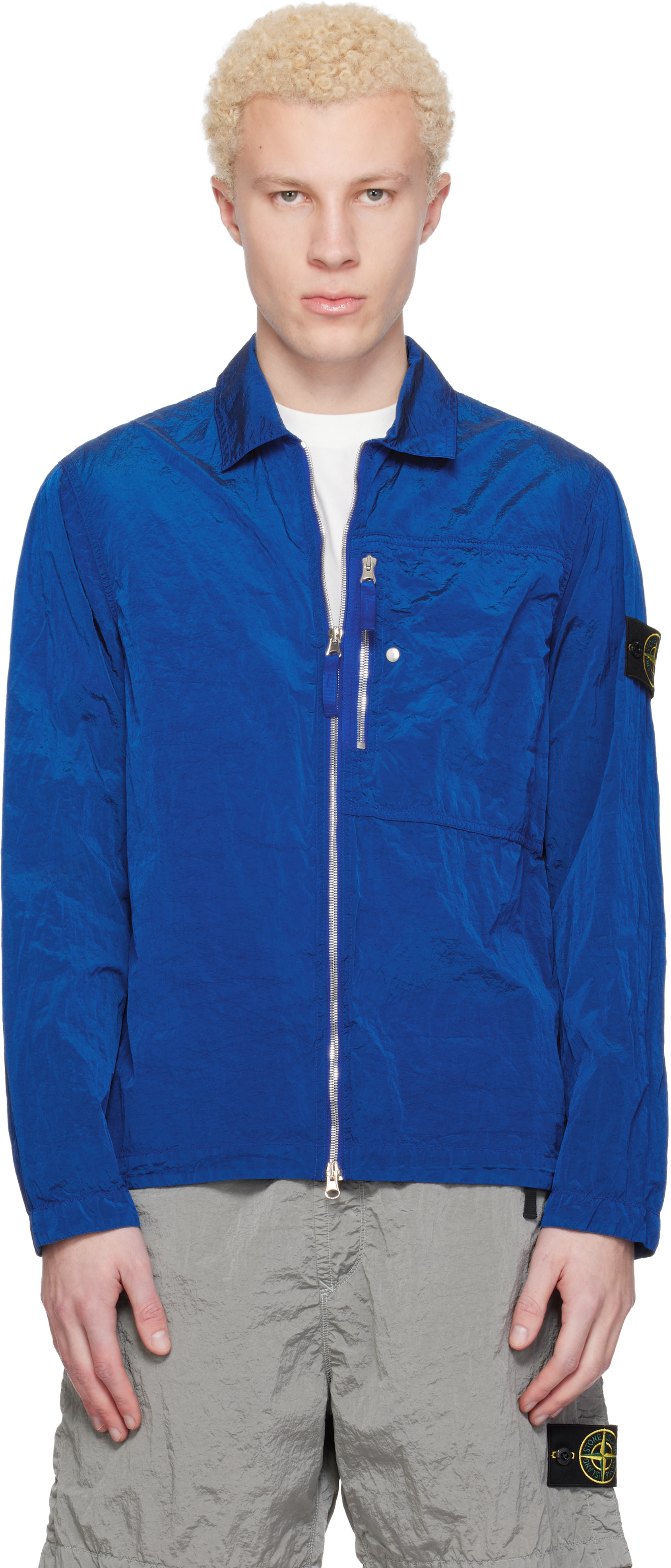 Stone Island: Blue 1200038 Nylon Metal ECONYL® Jacket | SSENSE