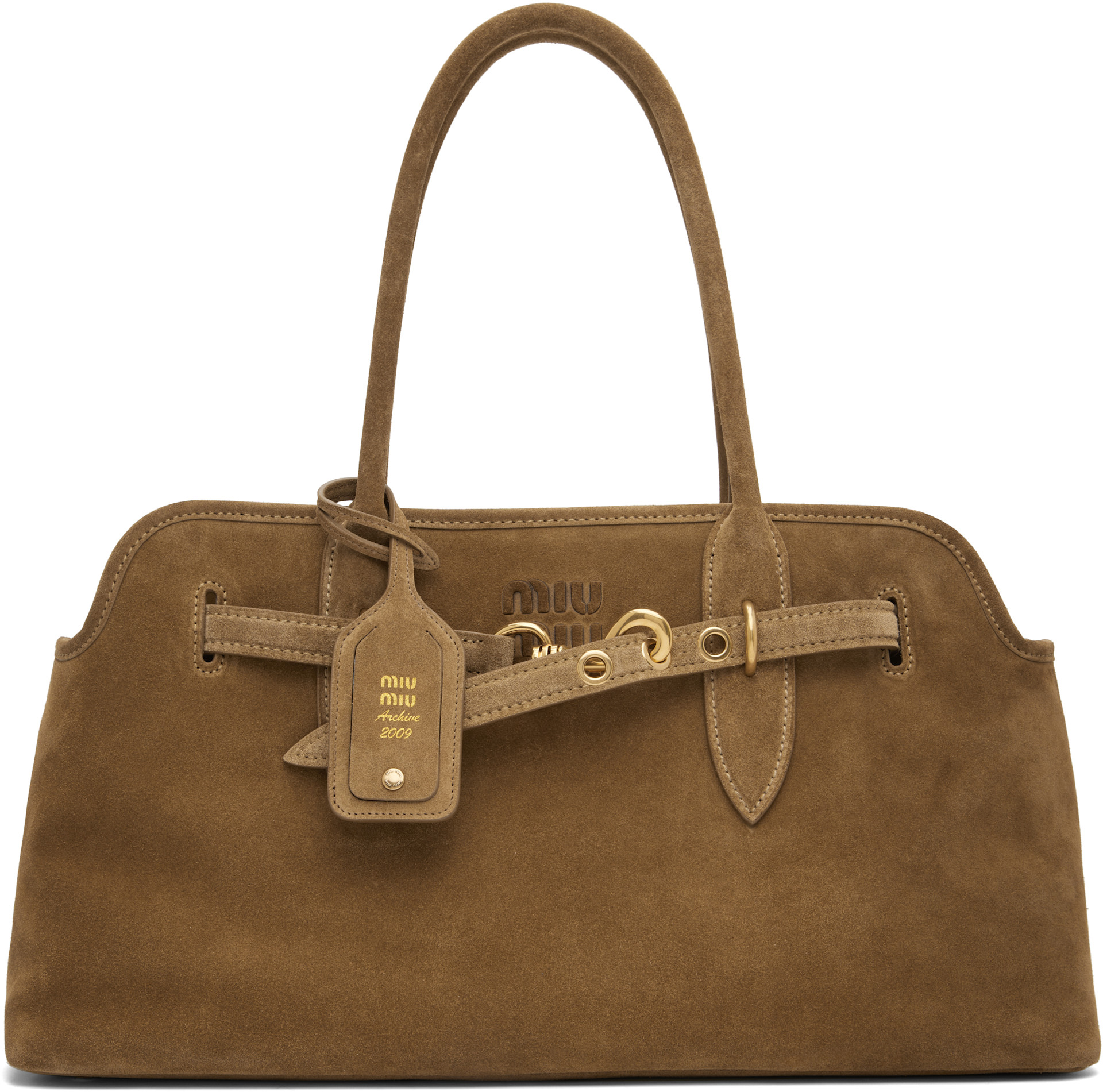 MIU MIU バッグ Miu Miu: Khaki Aventure Suede Bag | SSENSE Canada