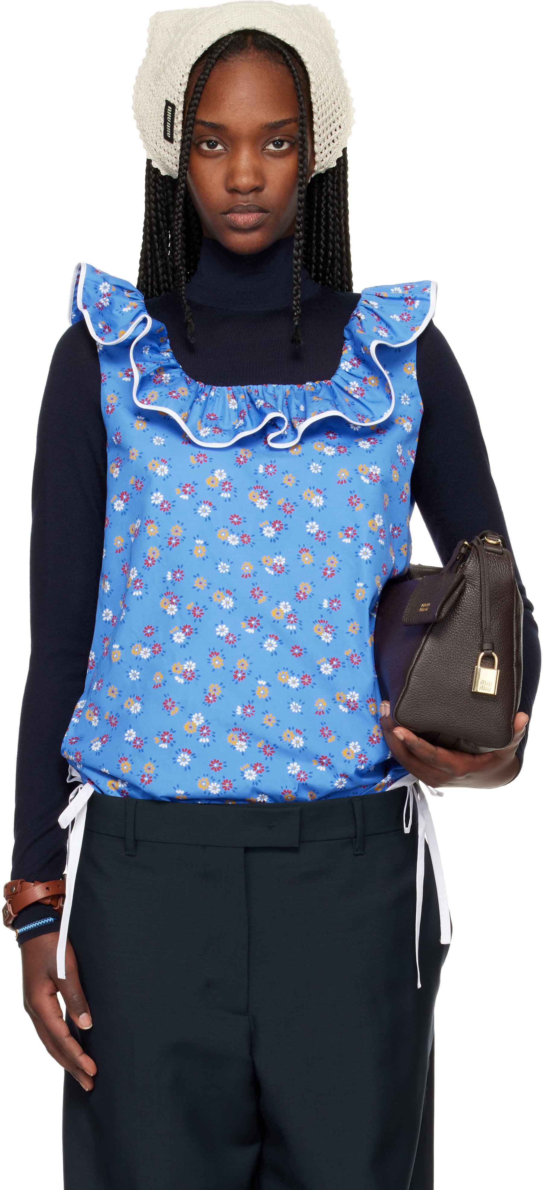 トップス MIUMIU Navy Short Tank Top Miu Miu Knit Tank Top - Navy | Editorialist