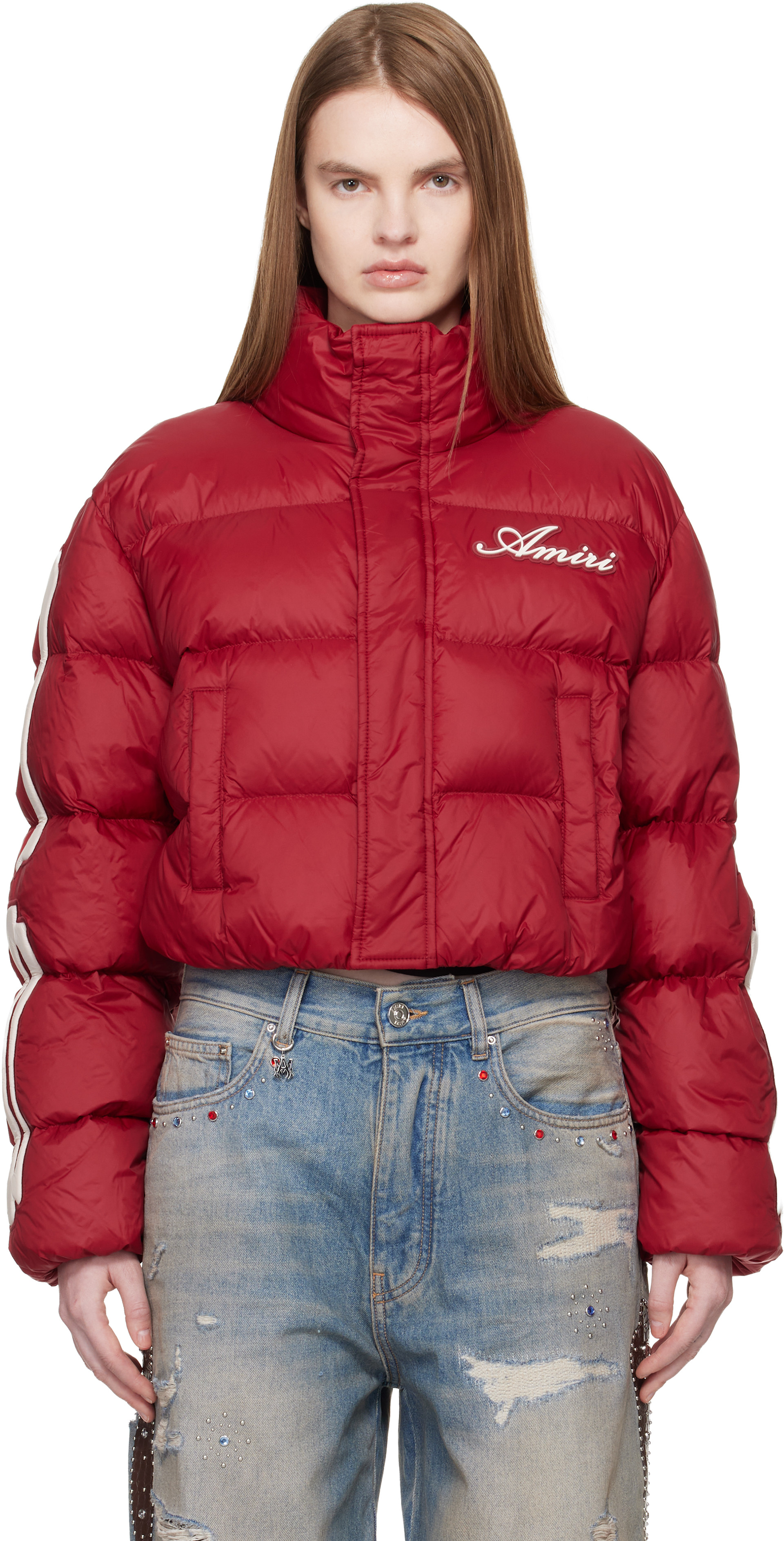 AMIRI: Red Bones Cropped Down Jacket | SSENSE