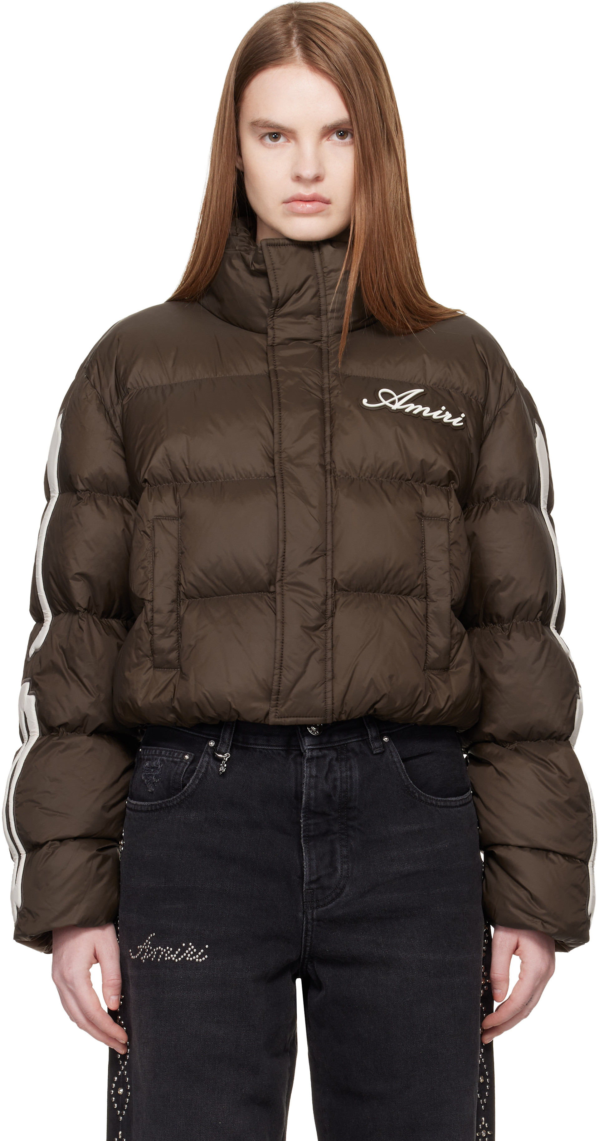 AMIRI: Brown Bones Cropped Down Jacket | SSENSE