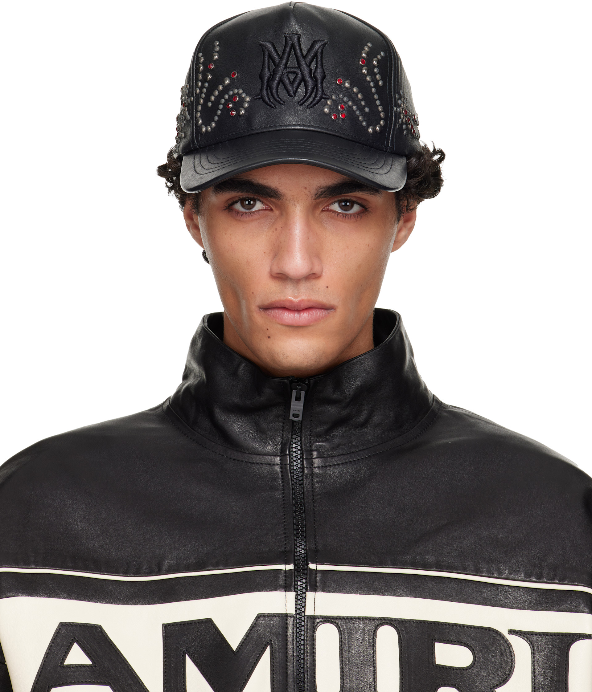 AMIRI レザーブラック キャップ AMIRI: ブラック MA Stud レザー キャップ | SSENSE 日本