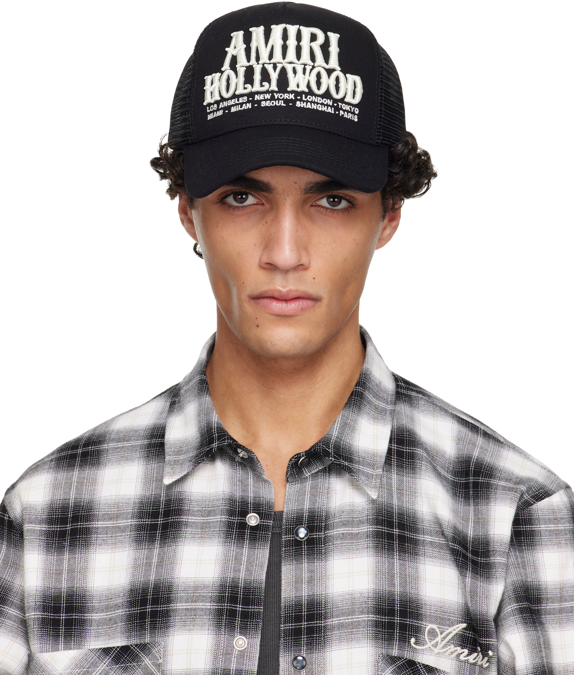 AMIRI: Black 'AMIRI Hollywood' Trucker Cap | SSENSE United Kingdom