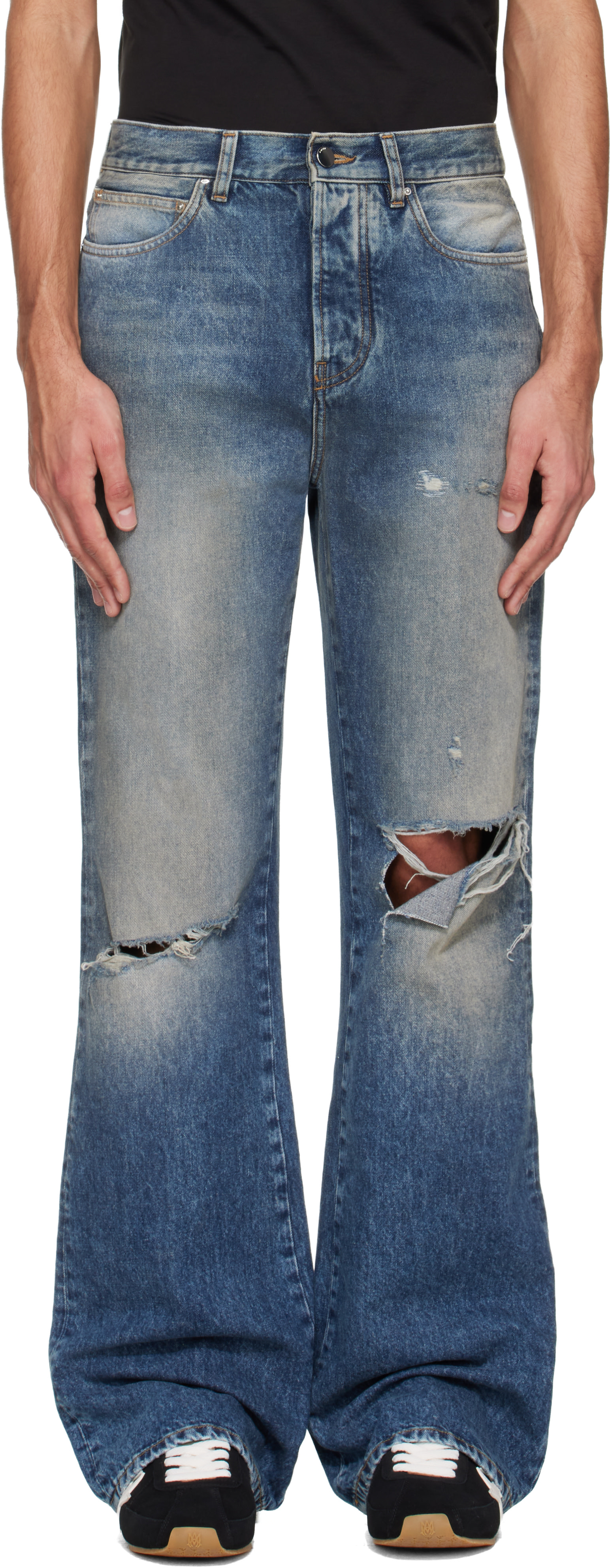 AMIRI: Blue Slashed Bootcut Jeans | SSENSE