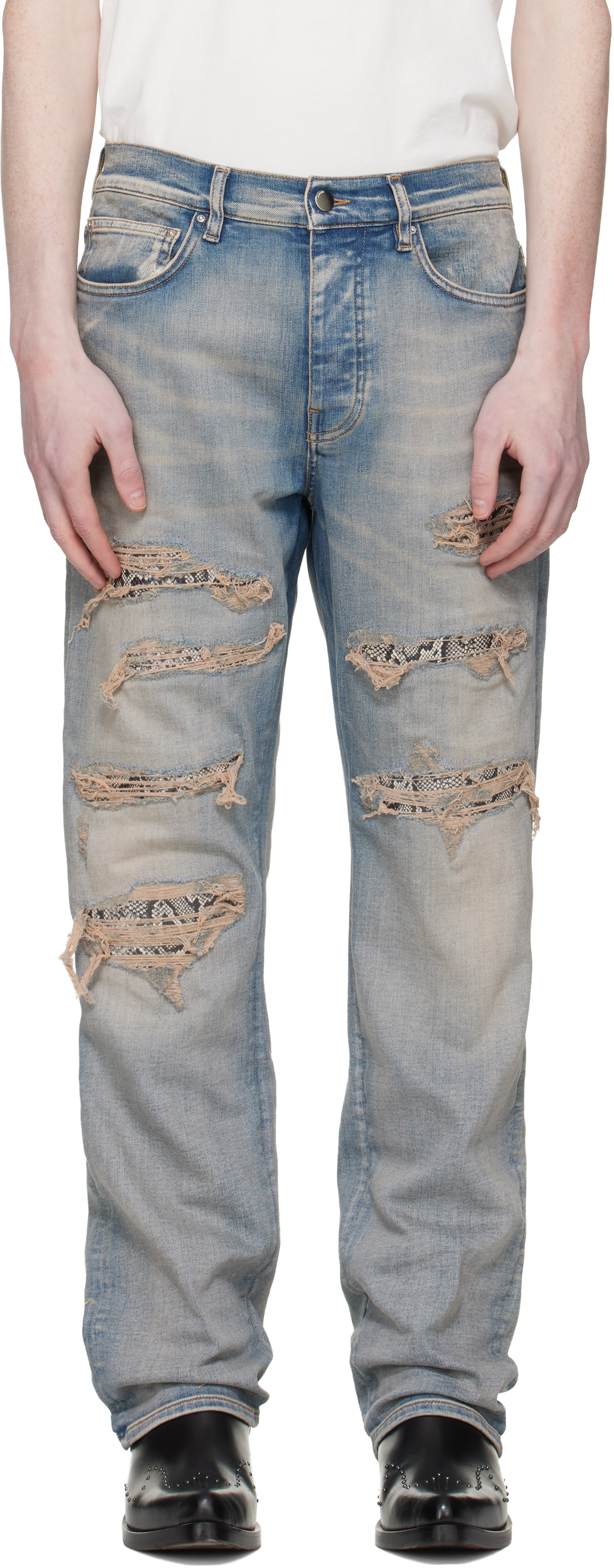 AMIRI: Blue Snake Stud Slim Jeans | SSENSE