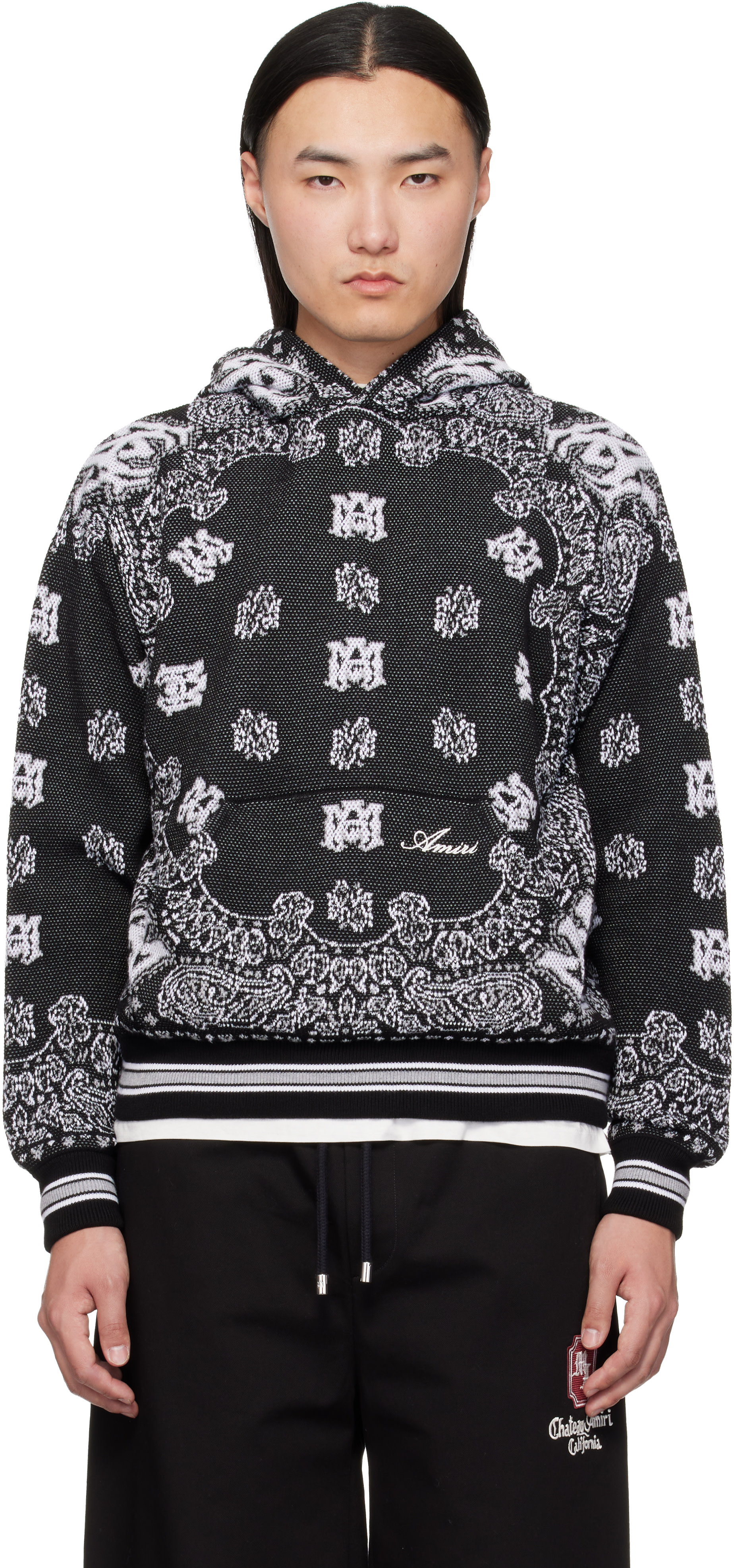 AMIRI: Black & White Bandana Hoodie | SSENSE