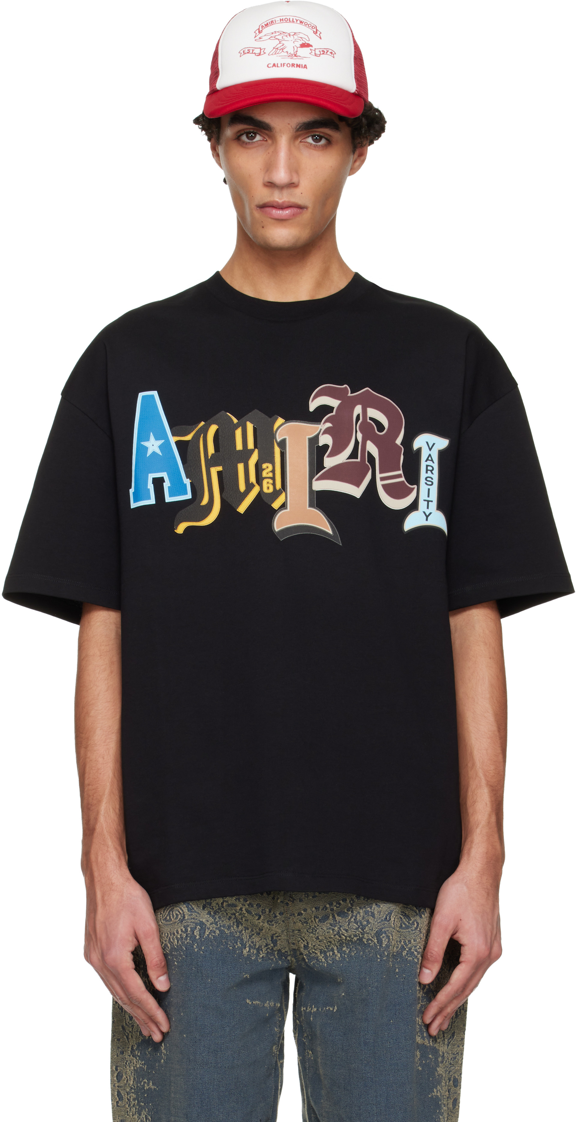 AMIRI: Black Varsity Patch Oversized T-shirt | SSENSE