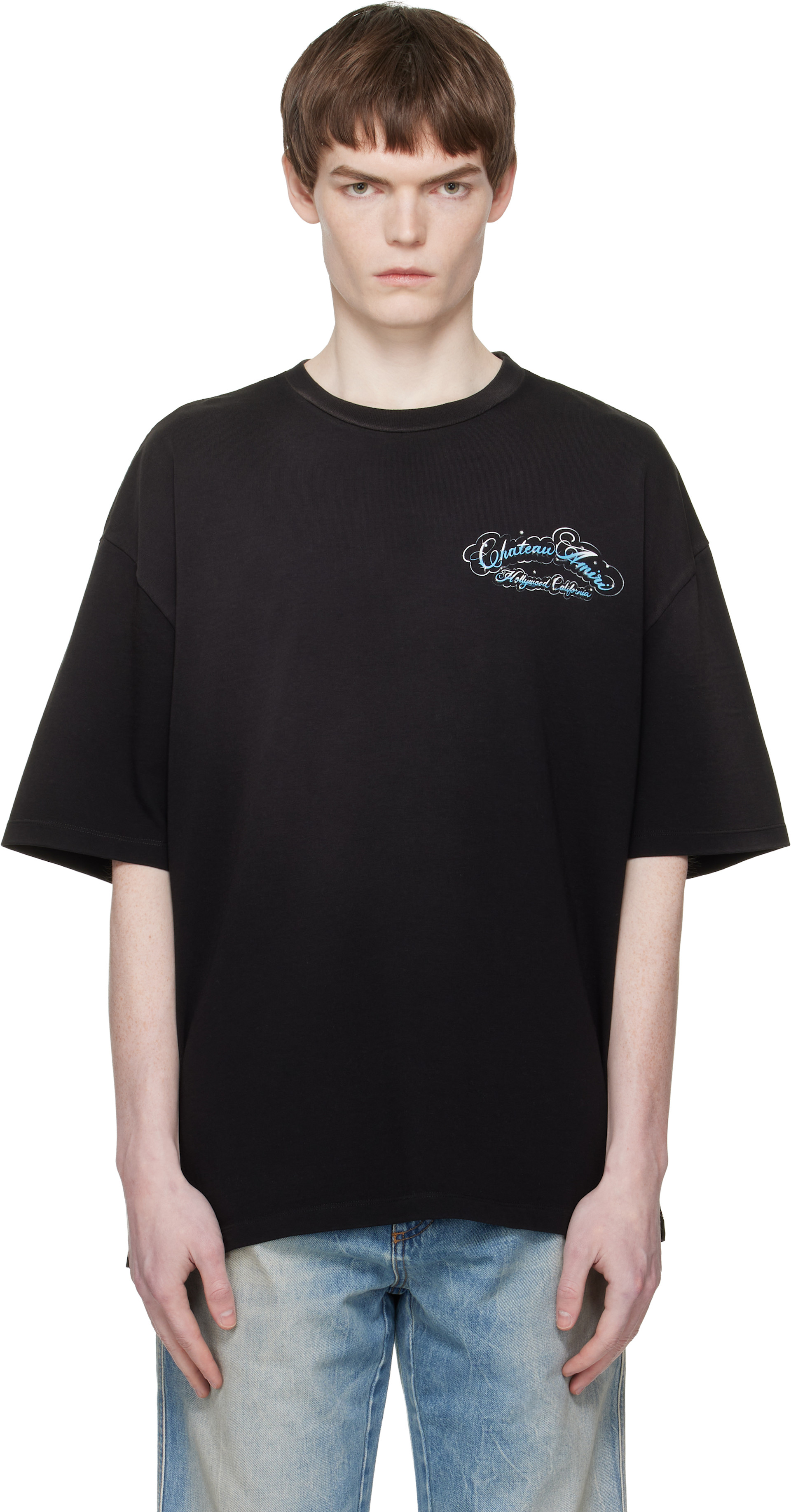 AMIRI: ブラック Crystal 'Chateau' Script オーバーサイズ Tシャツ