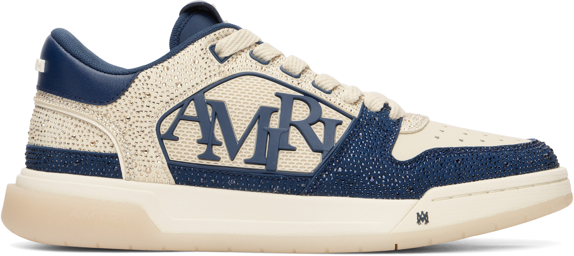 AMIRI: Beige & Navy Crystal Classic Low Sneakers | SSENSE