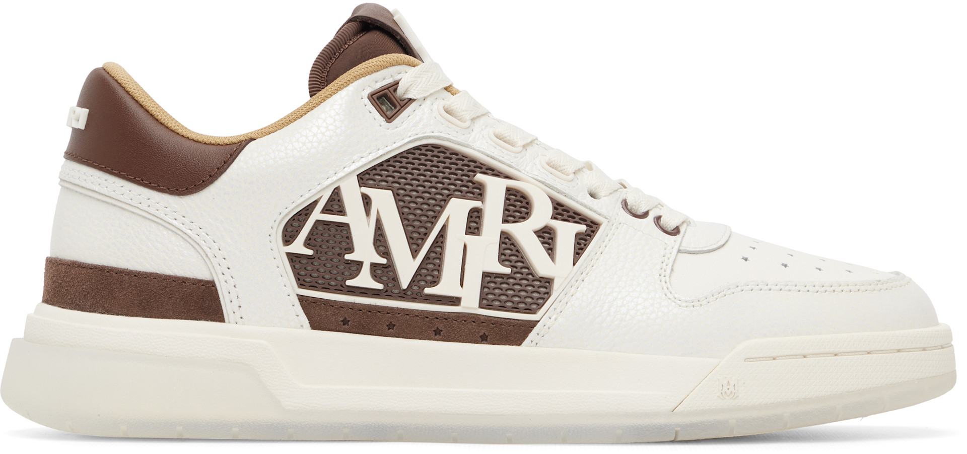 AMIRI: White & Brown Pebbled Classic Low Sneakers | SSENSE