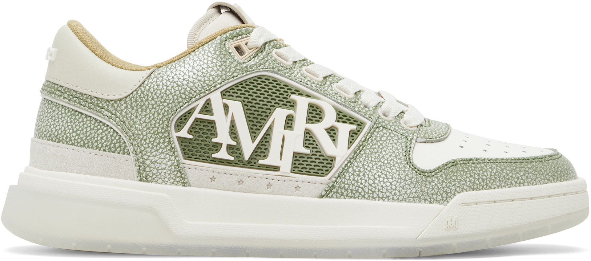 AMIRIスニーカー AMIRI: White & Green Pebbled Classic Low Sneakers | SSENSE