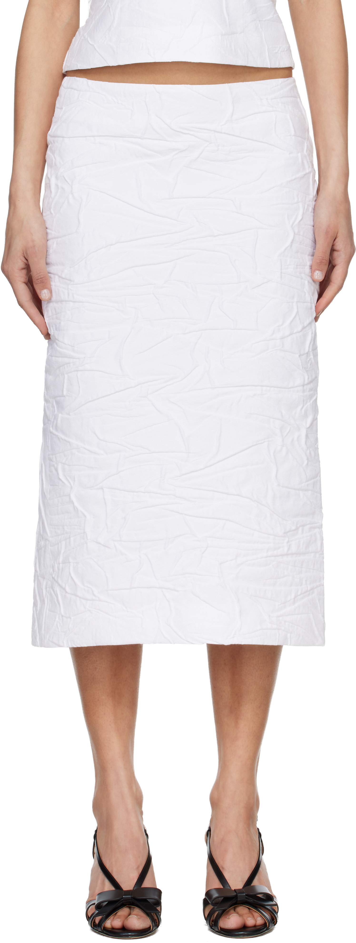SHUSHU/TONG: White Trumpet Hem Midi Skirt | SSENSE Canada