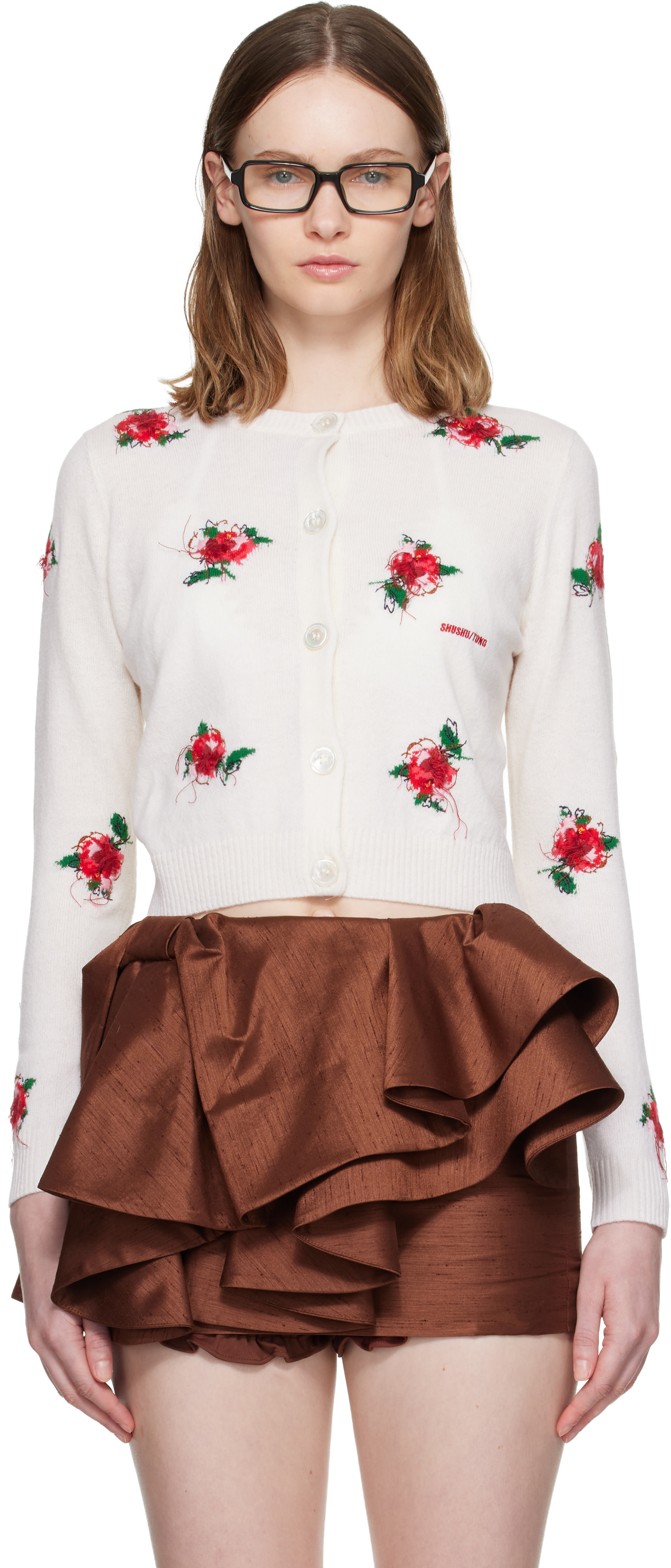 SHUSHU/TONG: White Threadwork Knit Cardigan | SSENSE