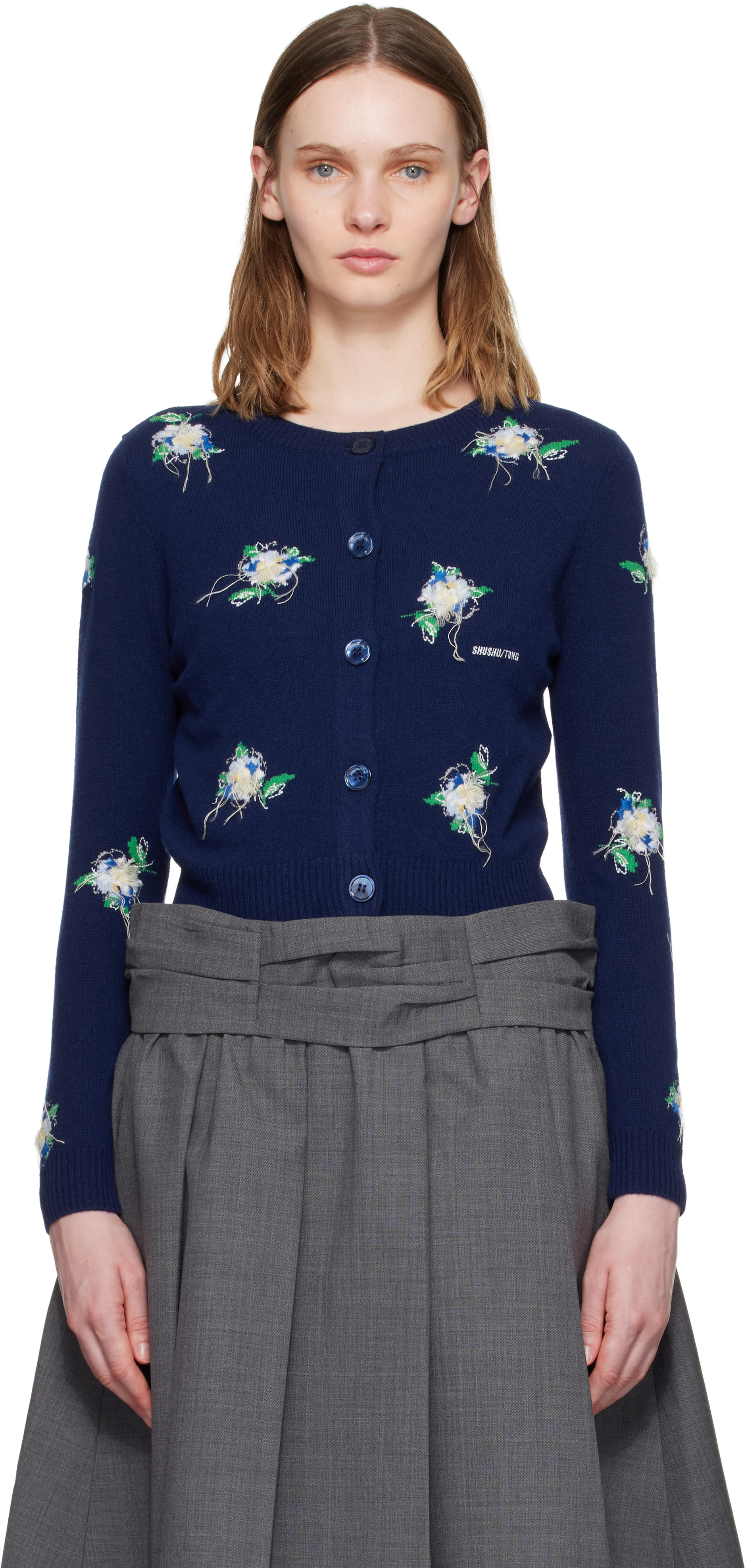 【美品】  SHUSHU/TONG / シュシュ/トング | カットオフ サムホール ニット カーディガン | 10 | ブラック | レディース 美品】 SHUSHU/TONG / シュシュ/トング | カットオフ サムホール