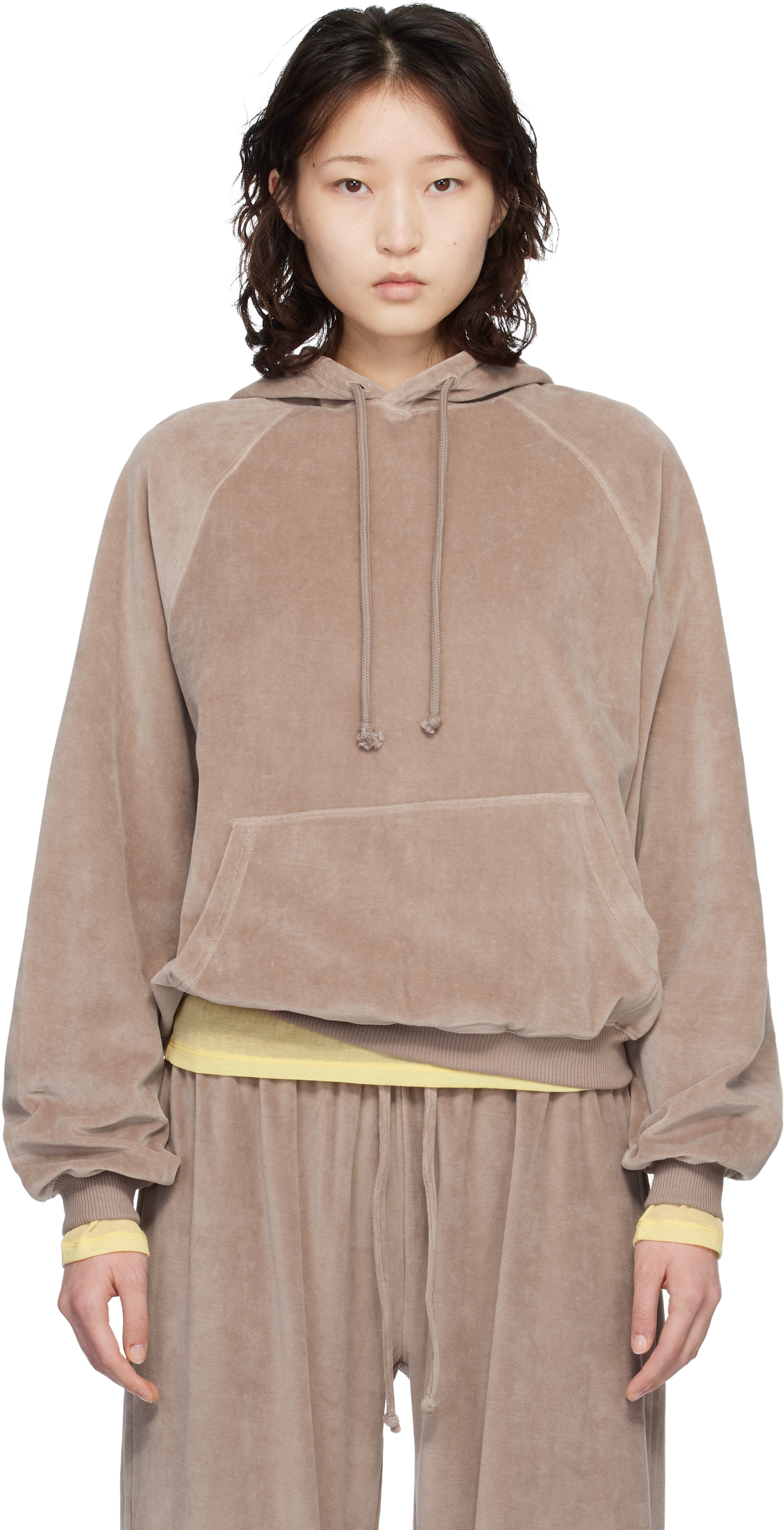 Baserange: Taupe Rim Raglan Hoodie | SSENSE Singapore