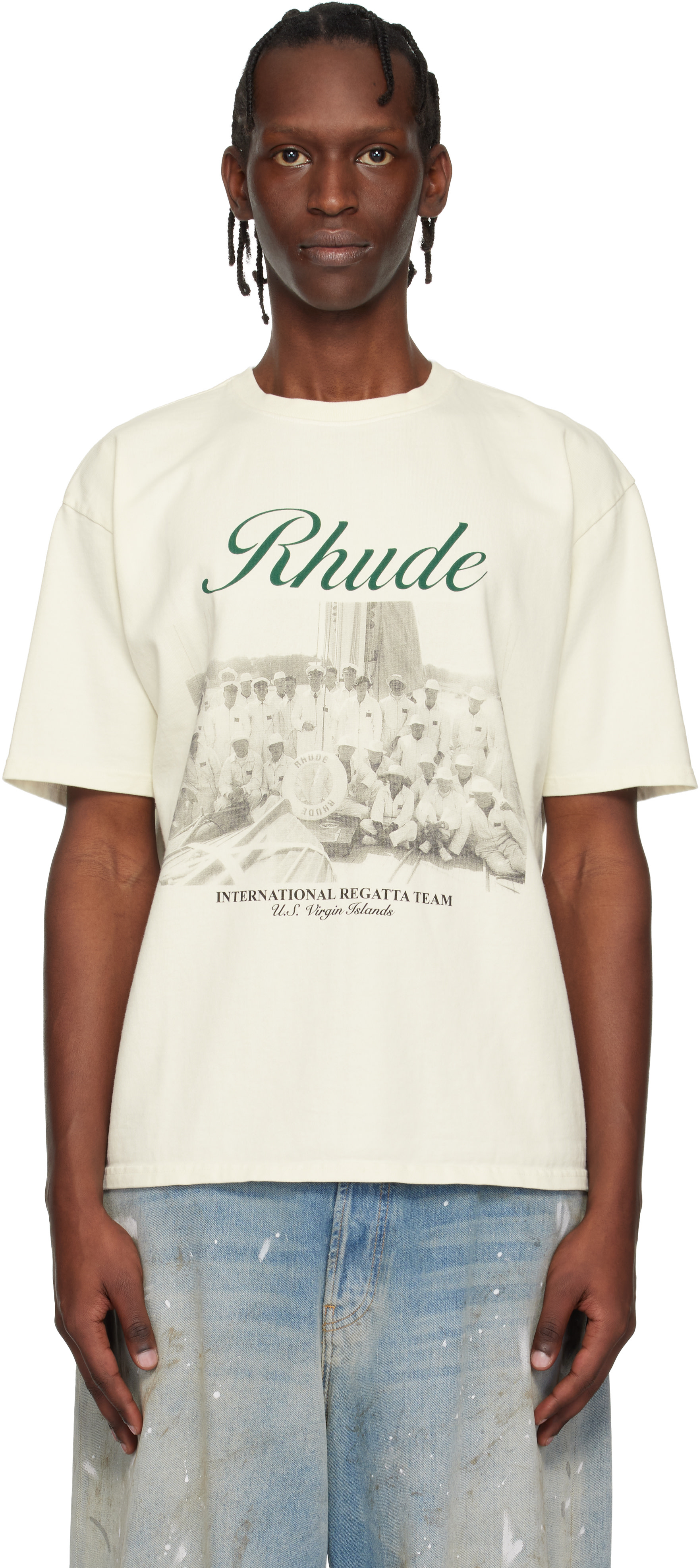 Rhude: Off-White Virgin Islands Script T-shirt | SSENSE
