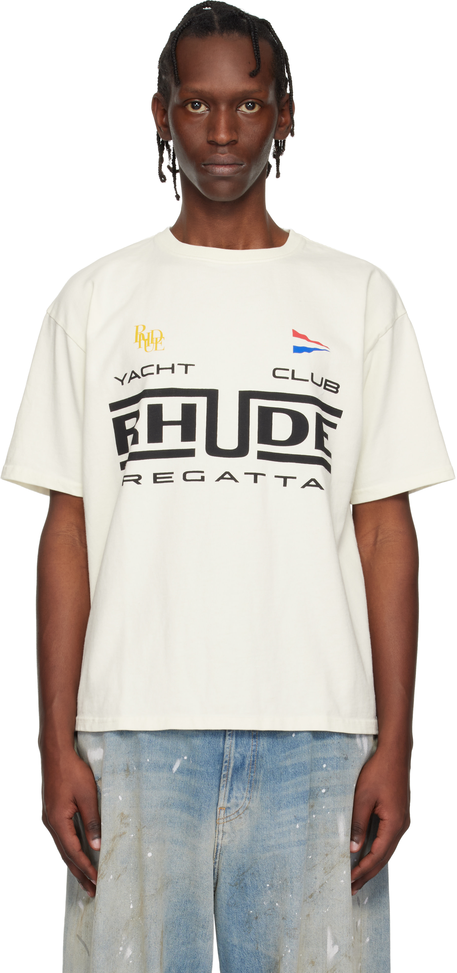 Rhude: Off-White 'Rhude Regatta Club' T-shirt | SSENSE