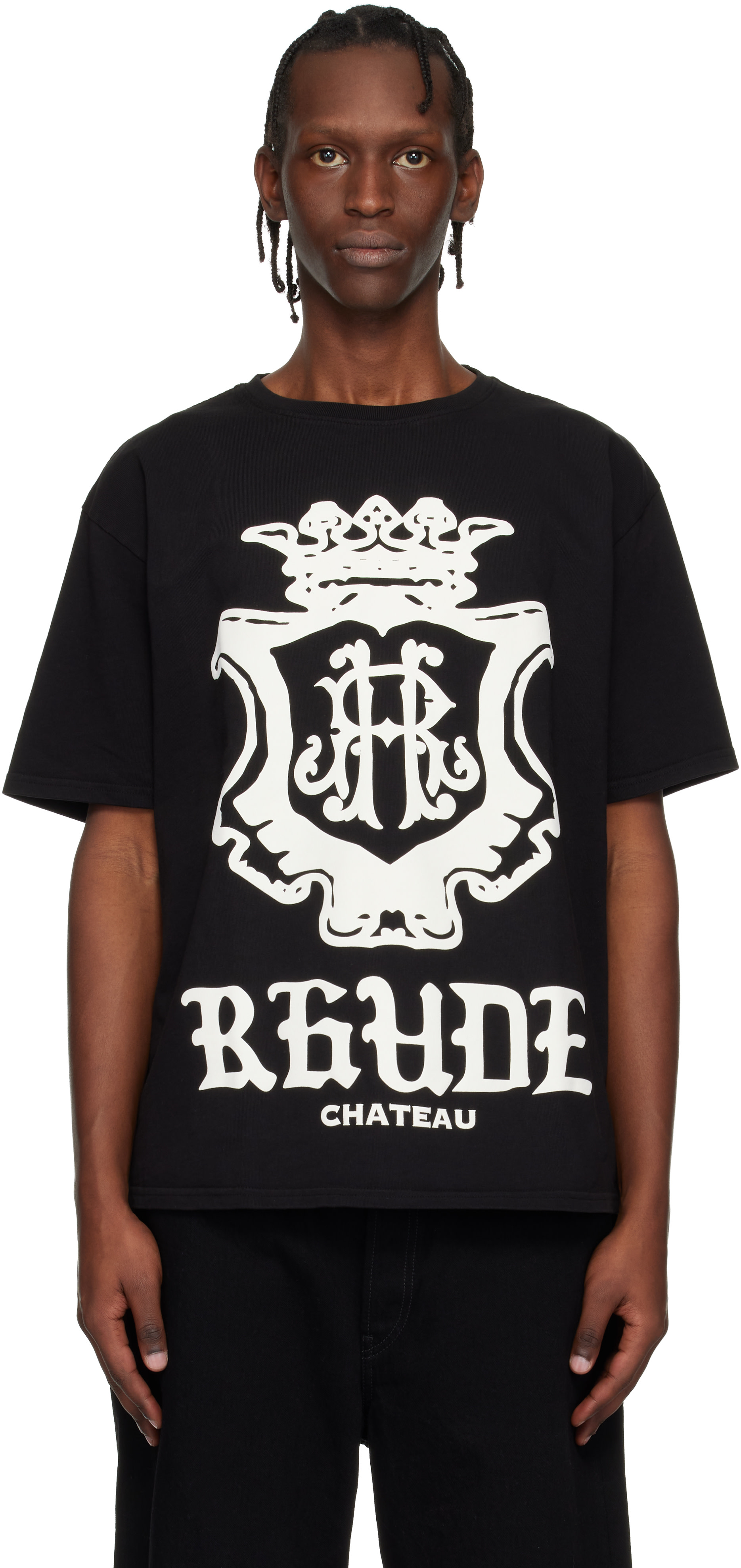 Rhude: ブラック Chateau Crest オーバーサイズ Tシャツ | SSENSE 日本