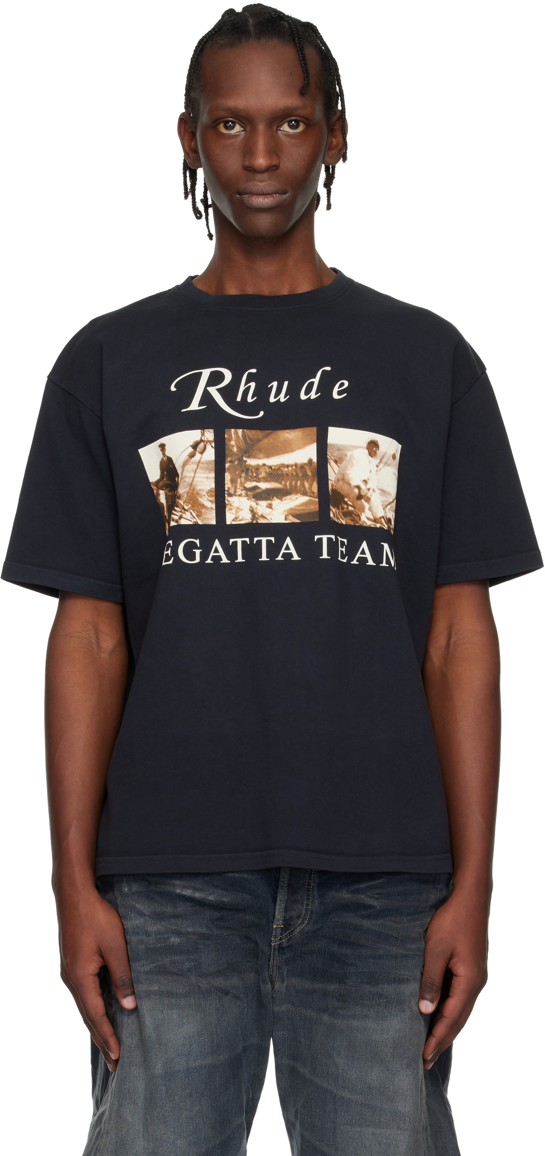 Rhude: Black USVI Regatta Tour T-shirt | SSENSE Canada