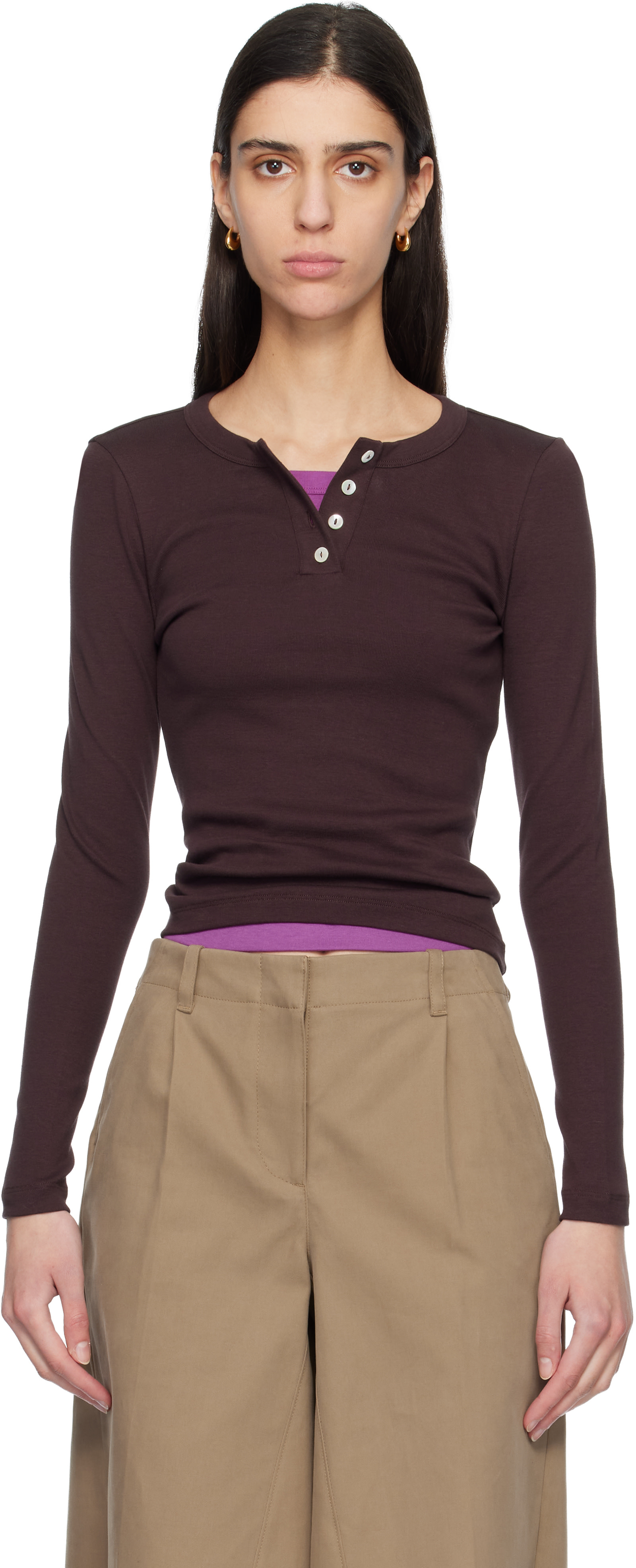 FLORE FLORE: Brown Jess Longsleeve T-shirt | SSENSE Canada