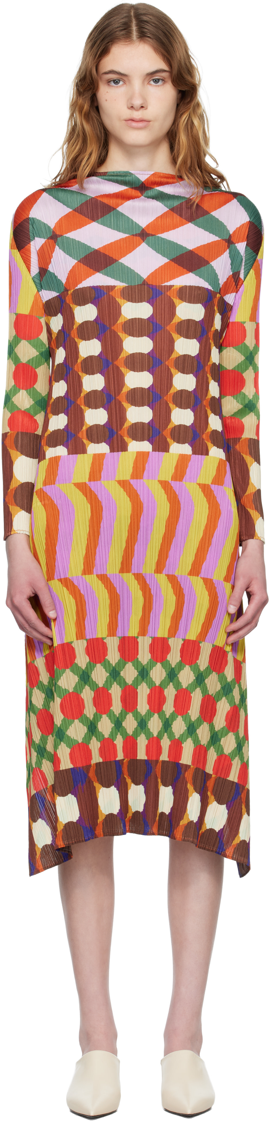 PLEATS PLEASE ISSEY MIYAKE: Multicolor Harmony Midi Dress | SSENSE
