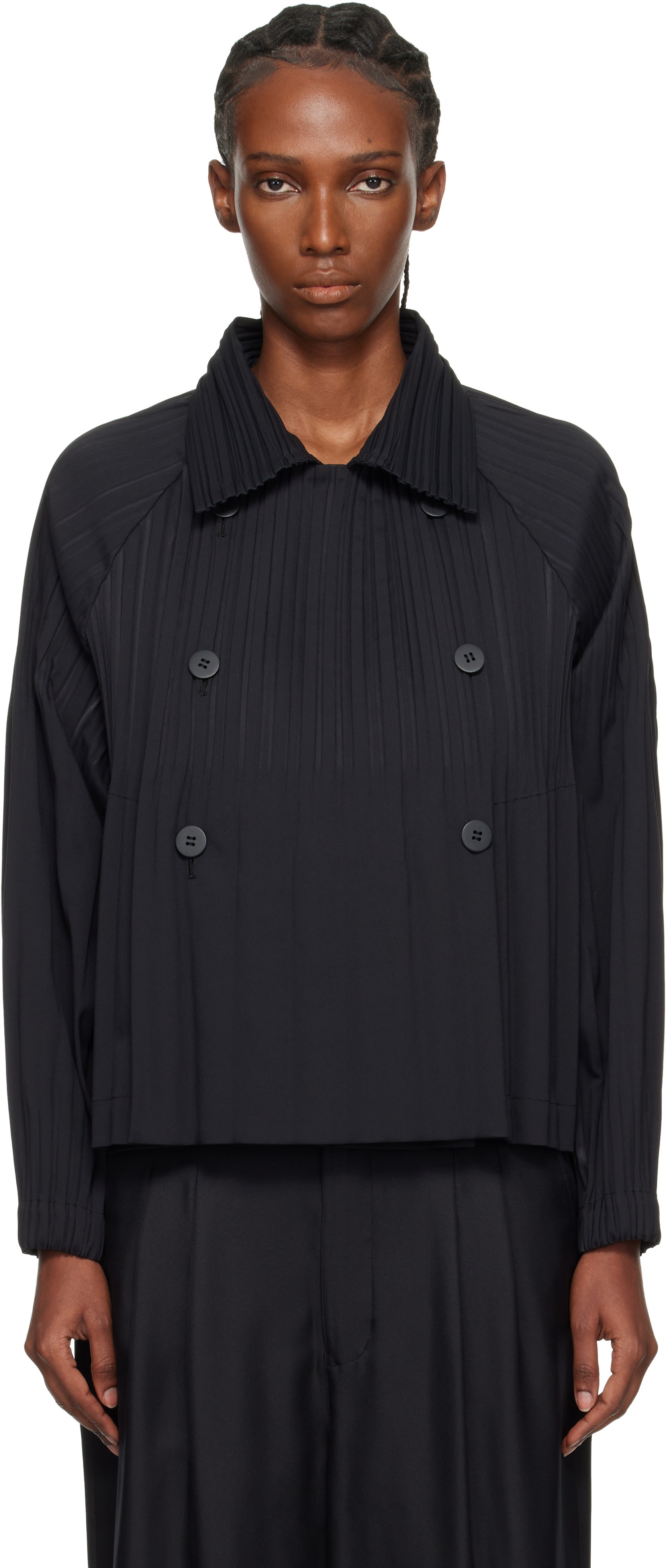 PLEATS PLEASE ISSEY MIYAKE: Black Smooth Jacket | SSENSE