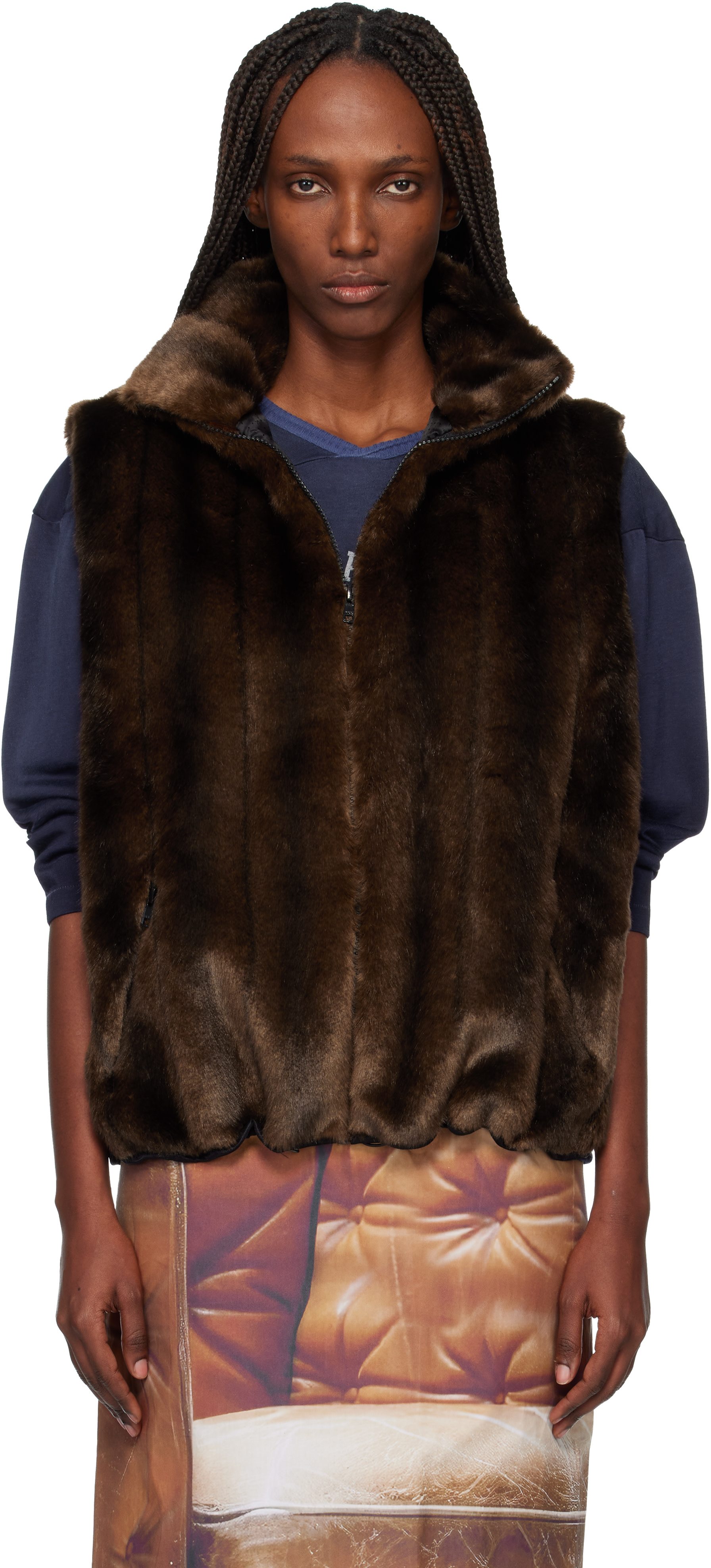 Conner Ives: Brown Faux-Mink Vest | SSENSE