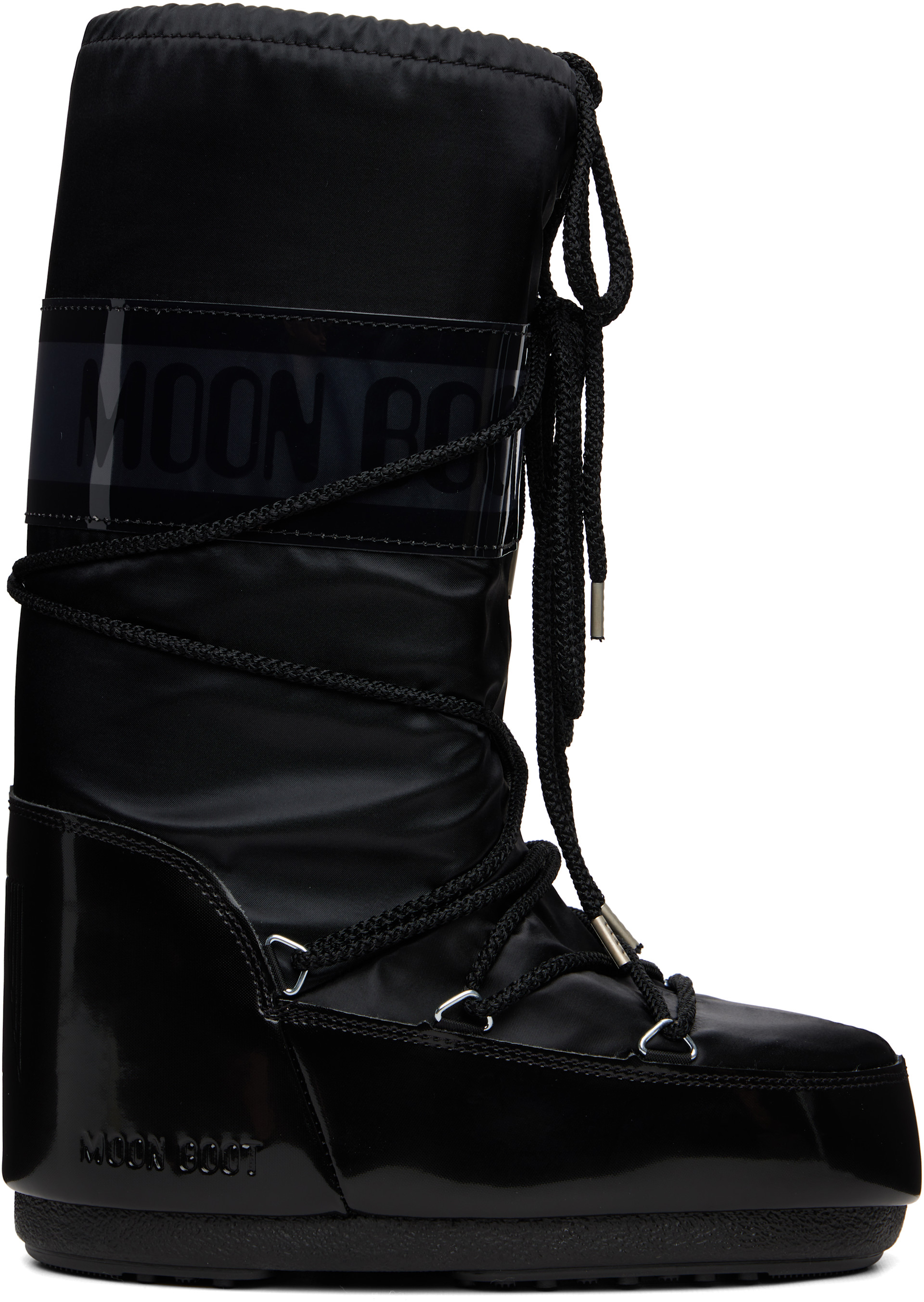 Moon Boot: Black Icon Glance Satin Boots | SSENSE