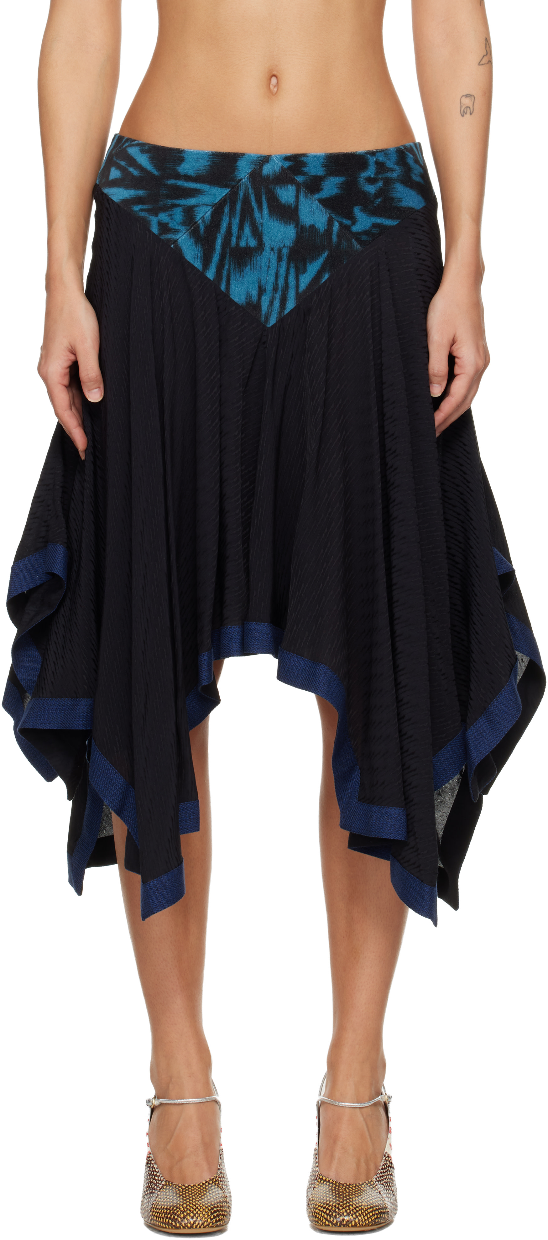 Kiko Kostadinov: Black & Blue Klapheck Midi Skirt | SSENSE