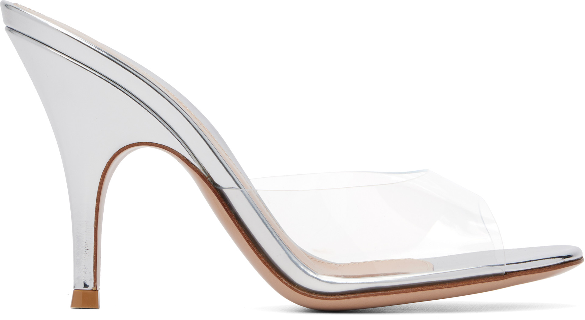 Gianvito Rossi: Silver Sofia Mule 95 Heeled Sandals | SSENSE