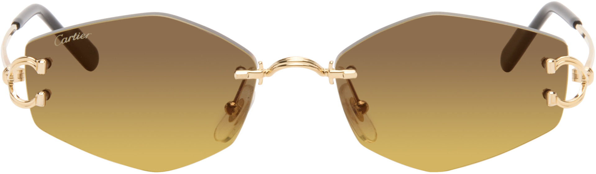 Cartier サングラス ゴールドフレーム　メガネ Cartier: Gold Classic C Motif Sunglasses | SSENSE
