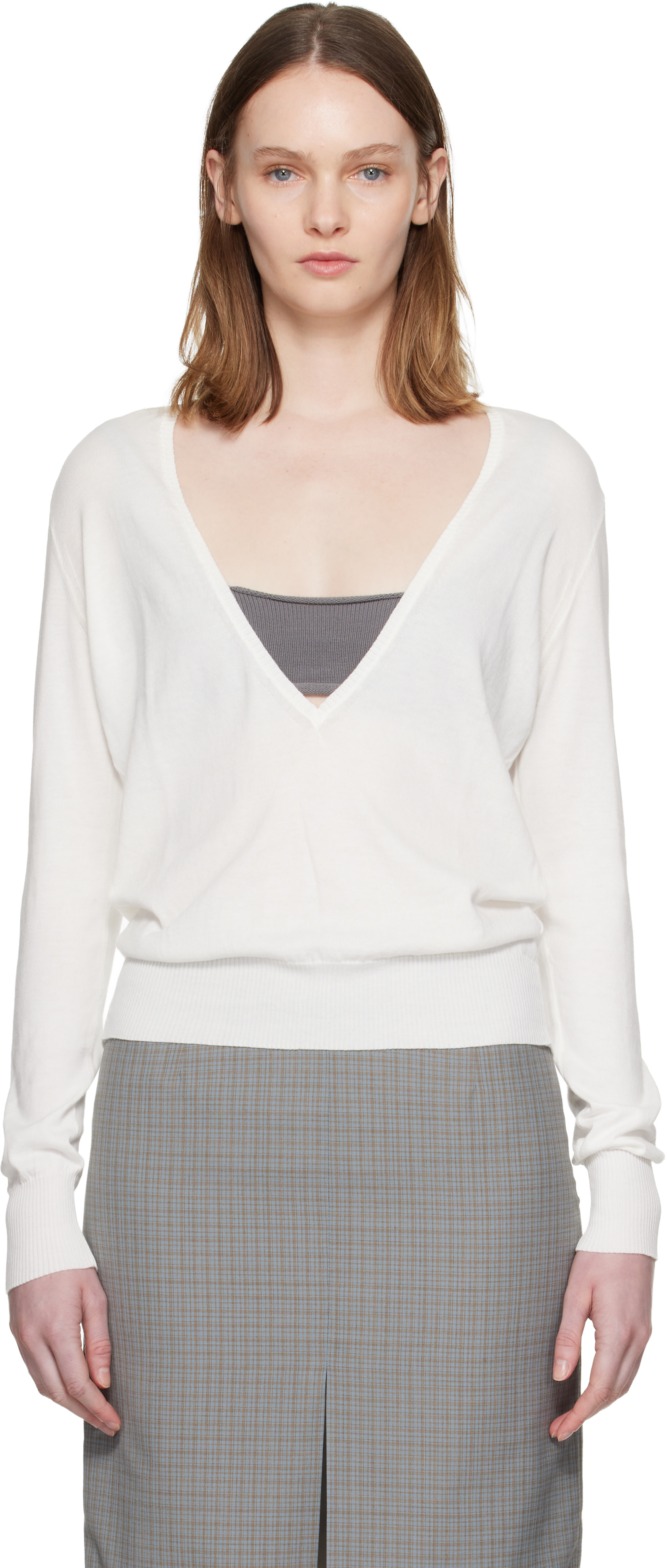 L'Appartement 【TWINS FLORENCE】VNECK KNIT Silk Cotton Crochet Cardigan with Metallic Zipper