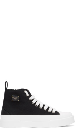 Black & White Canvas Portofino High Sneakers - Dolce & Gabbana