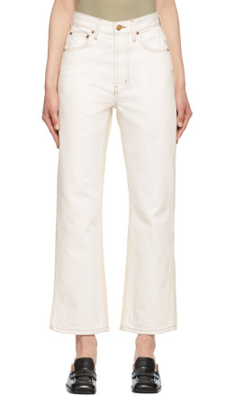 B Sides - White & Off-White Plein Relaxed Straight Halfsie Jeans