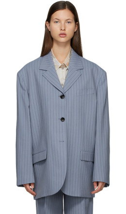 Acne Studios - Blue & Navy Wool Pinstripe Suit Blazer