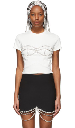 AREA - White Crystal Bustier T-Shirt