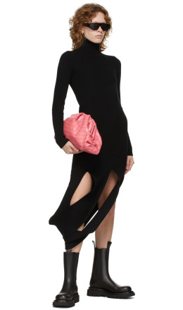 Bottega Veneta - Black Rib Knit Slash Dress