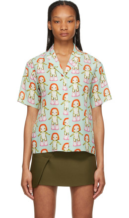 Sandy Liang - Green Silk Margot Short Sleeve Shirt