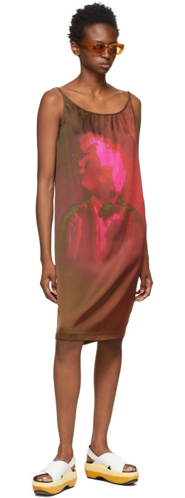 Dries Van Noten - Khaki Len Lye Edition Satin Printed Dress