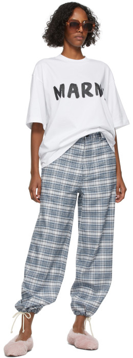 Marni - Blue Check Drawstring Cuff Trousers