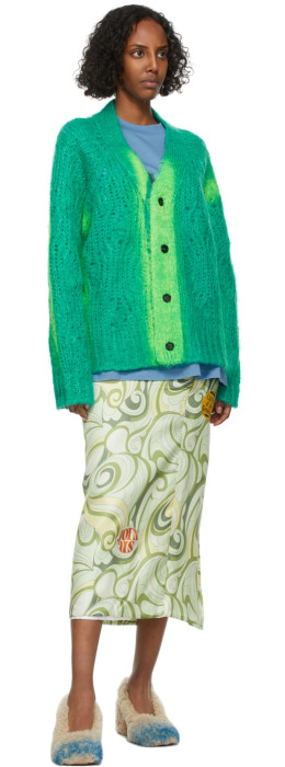Marni - Green Mohair Sprayed Lines Cardigan