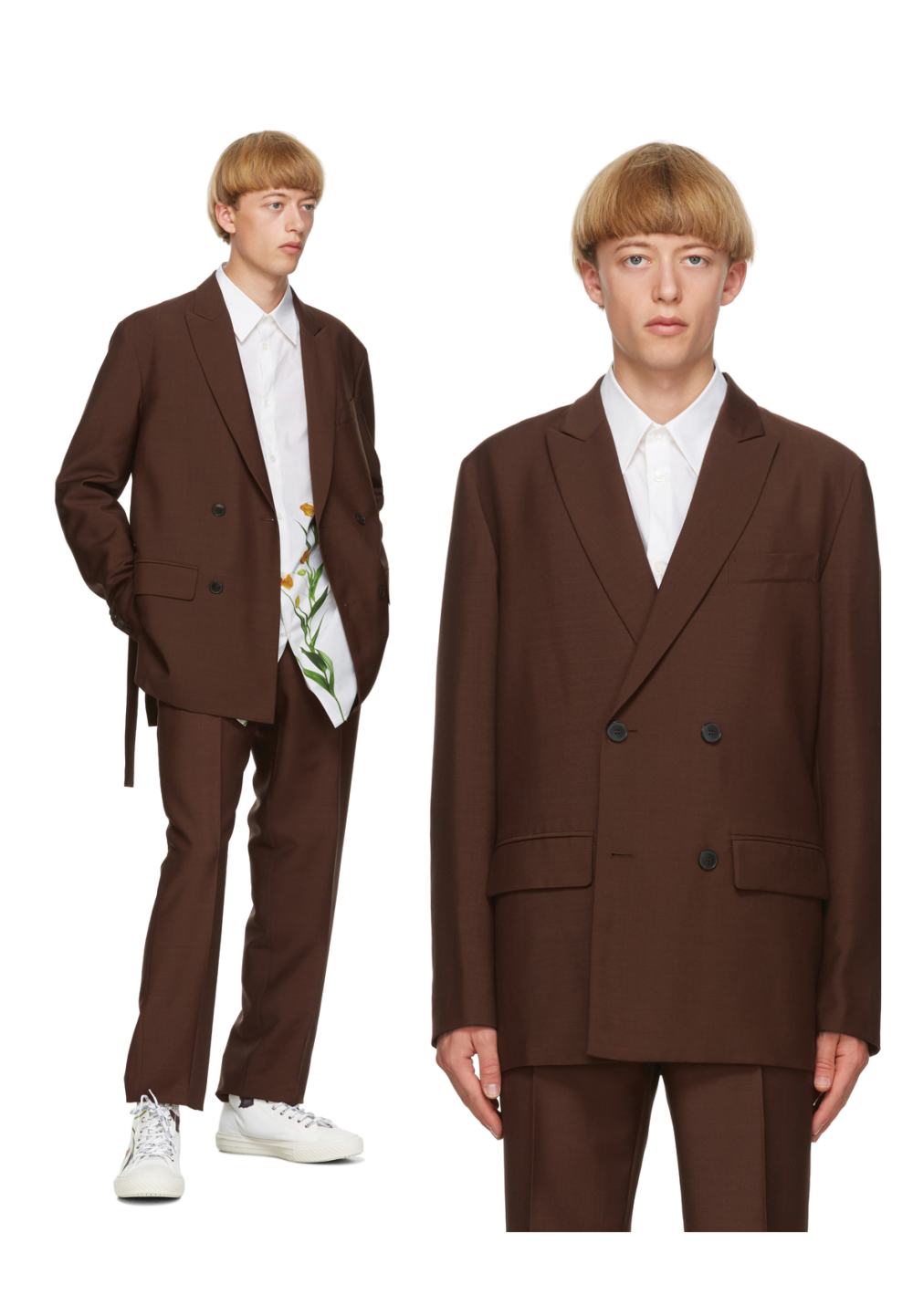 Brown Canvas Double Breasted Blazer