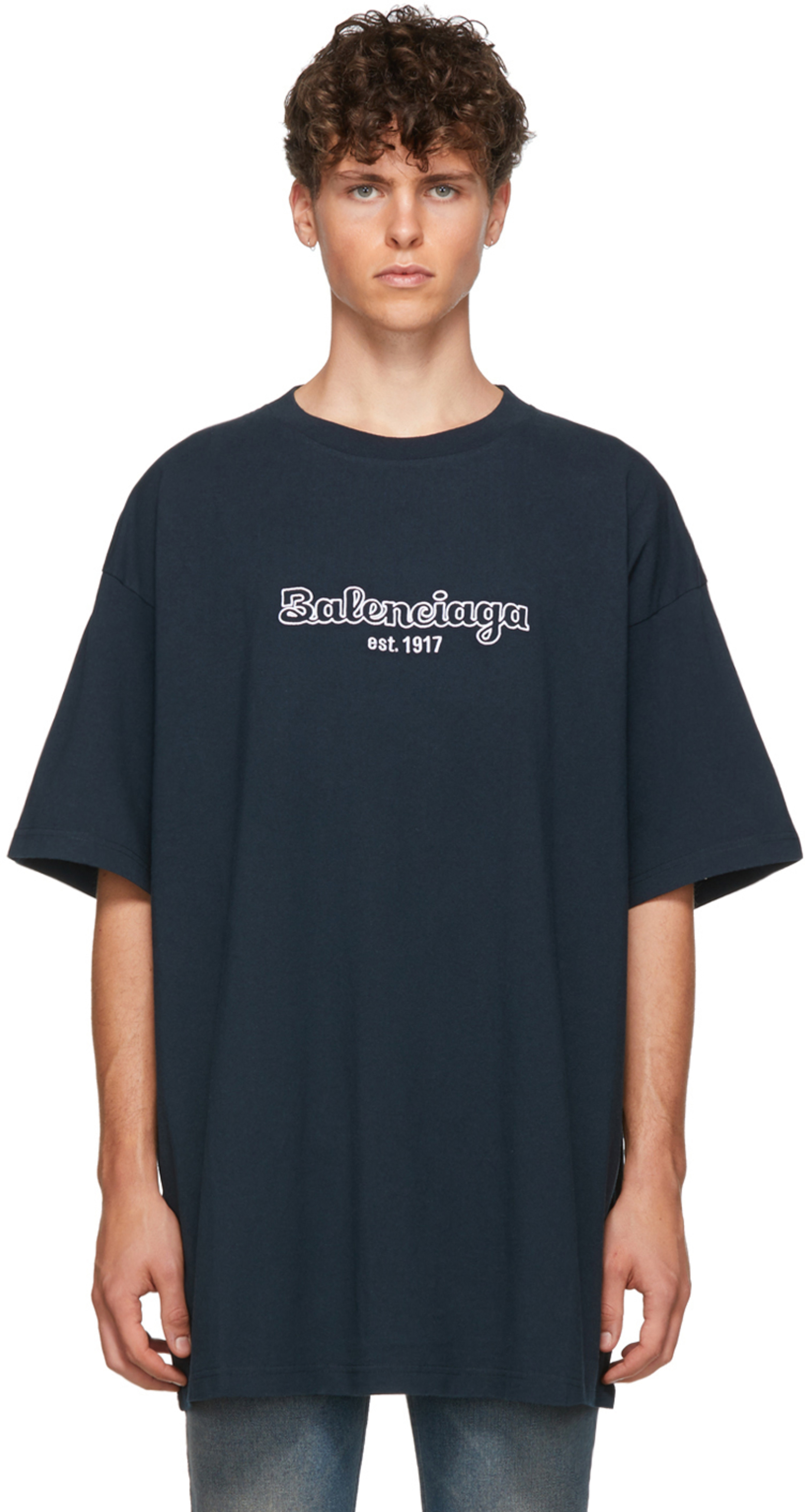 Bleu Shirt T Marine Et Blanc 'est1917' CxBoerWd