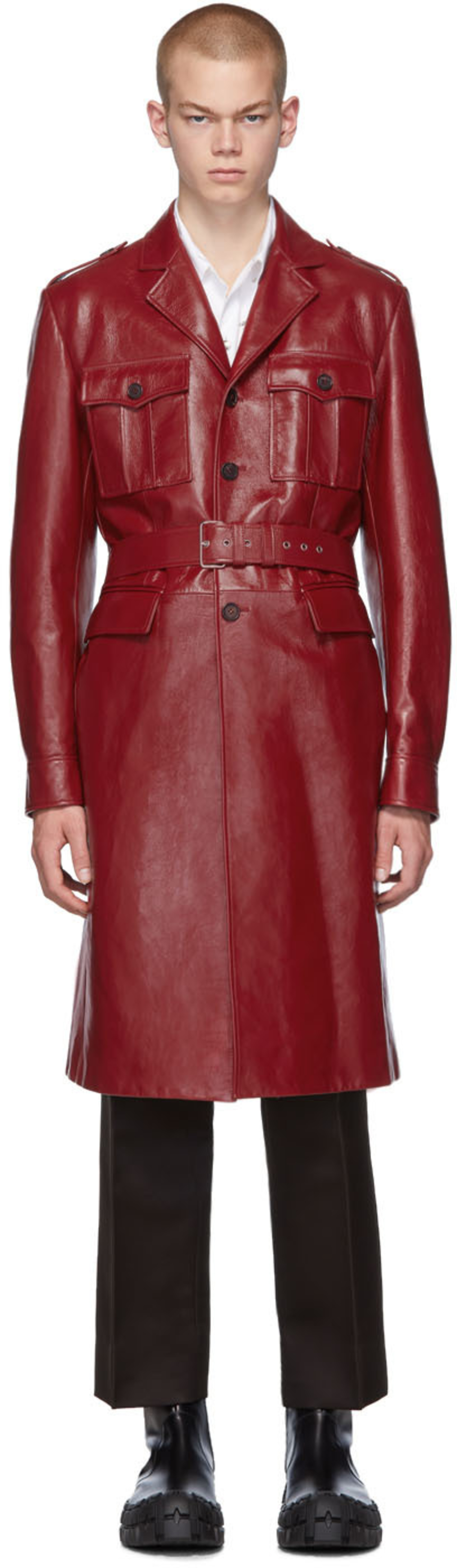 Red Leather Long Jacket