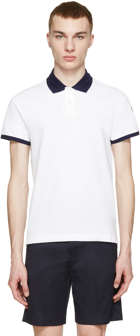 Moncler: White Contrast Collar Polo | SSENSE Canada