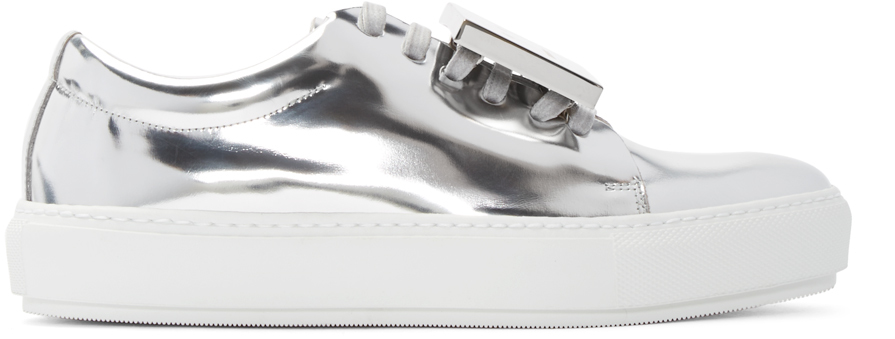 Acne Studios: Silver Metallic Leather Adriana Sneakers | SSENSE Canada