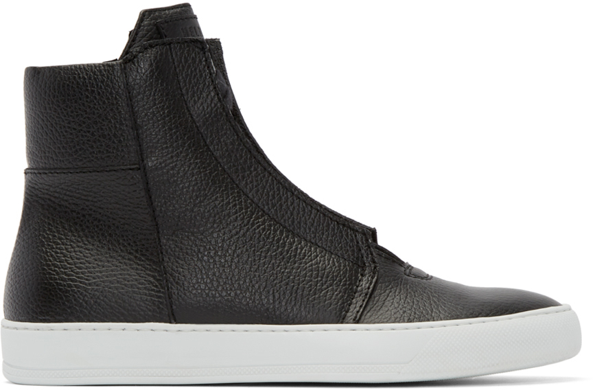 Helmut Lang: Black Leather High-Top Sneakers | SSENSE