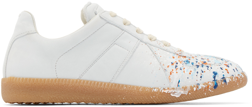 Maison Margiela: Off-White Leather Painted Replica Sneakers | SSENSE
