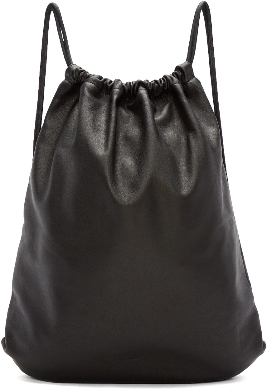 Marc Jacobs: Black Leather Drawstring Backpack | SSENSE