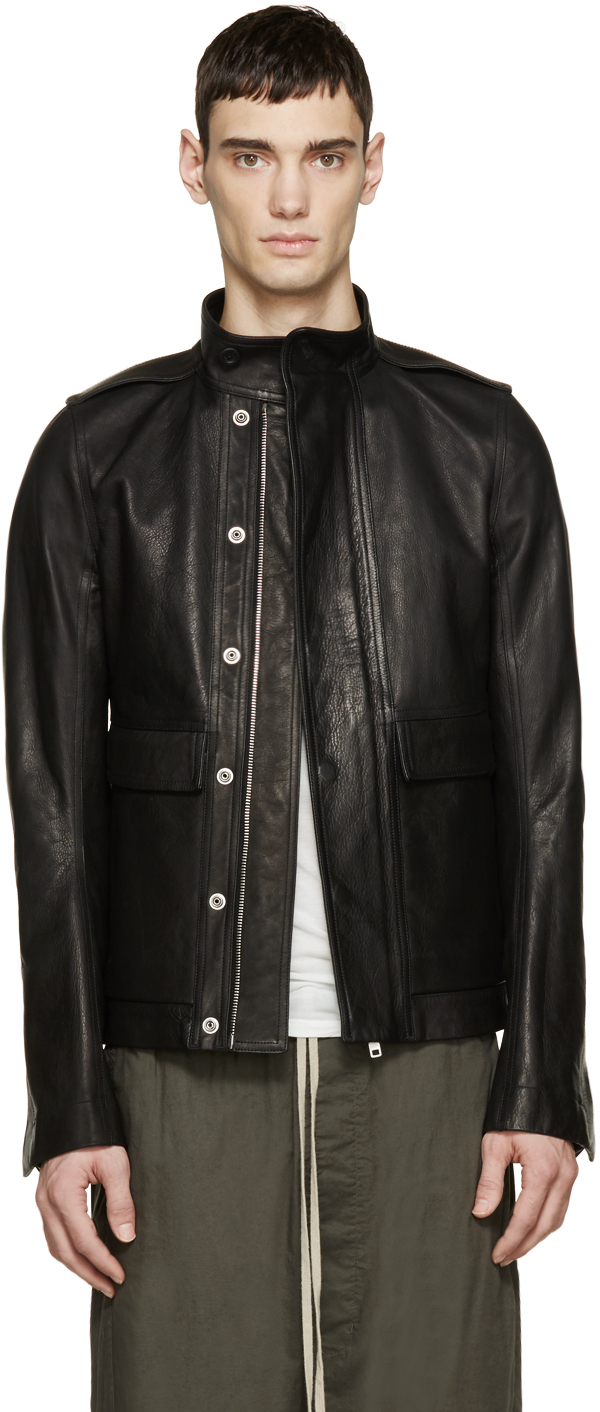 Rick Owens: Black Leather Army Jacket | SSENSE